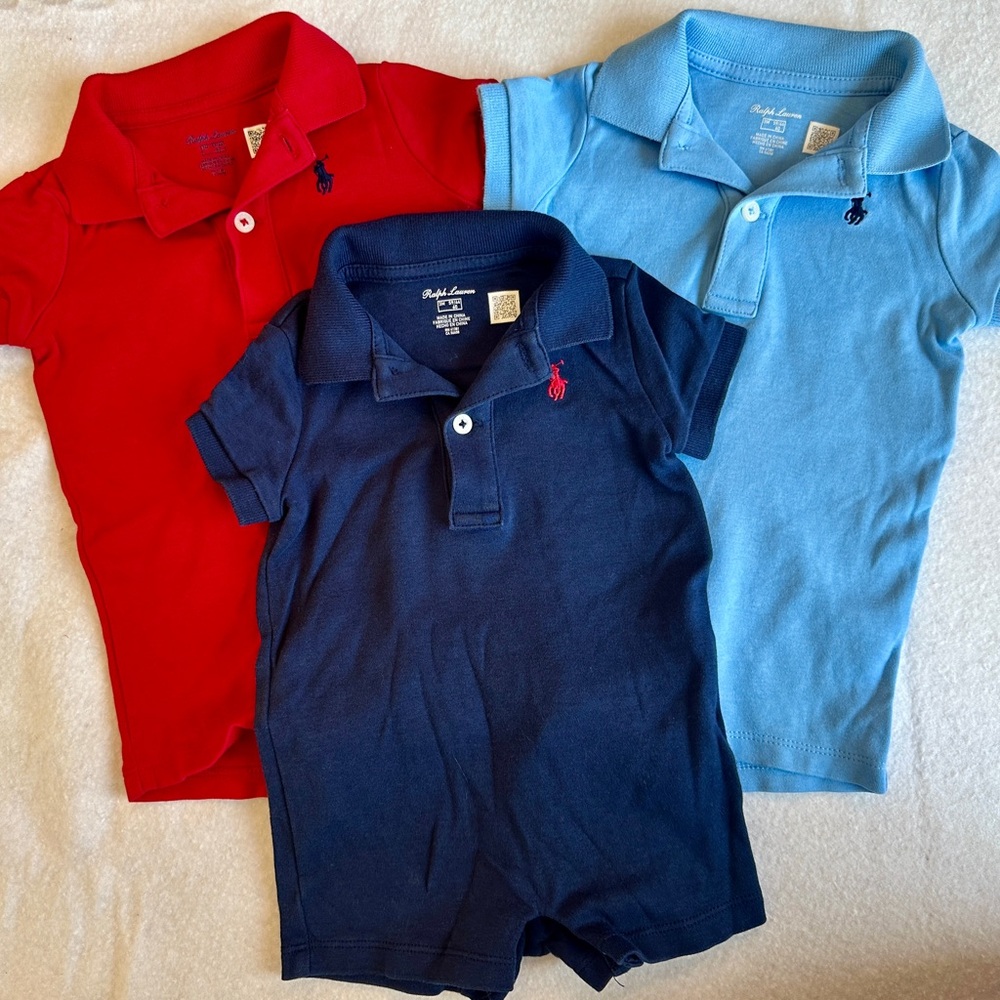 Ralph Lauren Kids Polo Onsies Bundle - Red, Navy, Light Blue